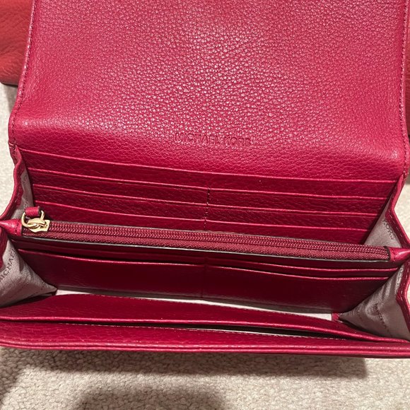 Like New Michael Kors Raven Red Shoulder Handbag and Red MK Wallet Set - Picture 9 of 10